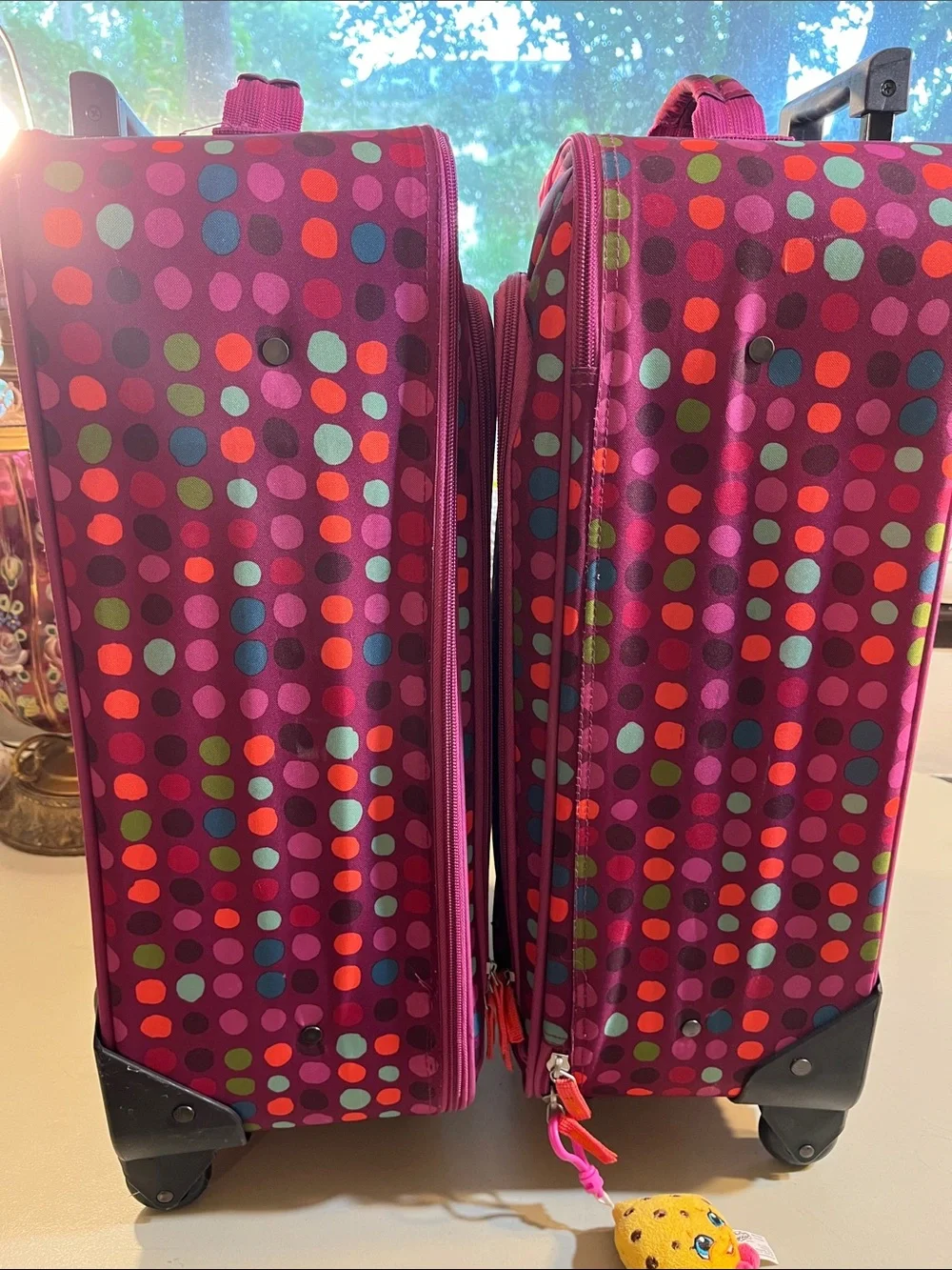 Purple Polka Dot Rolling Luggage Set - Stylish Travel Storage